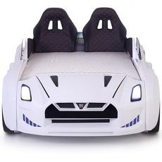 Дитяче ліжко машина GTR White 190х90 см з підсвіткою, музикою, шкіряний салон, пультом